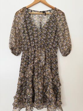MINKPINK Sheer Floral Dress in Yellow, Pink & Black Size 4 Small Spring Summer